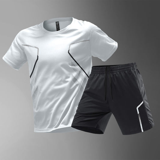 [M-5XL] Muško sportsko odijelo od 2 dijela od ledeno svilenog materijala koje se brzo suši - udobna majica kratkih rukava i kratke hlače
