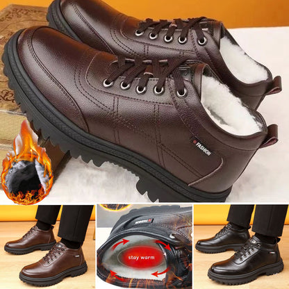 🔥💥Oferta ograniczona czasowo🔥[39-44] Zimowe, pogrubione, puszyste, ciepłe męskie skórzane buty na grubej podeszwie