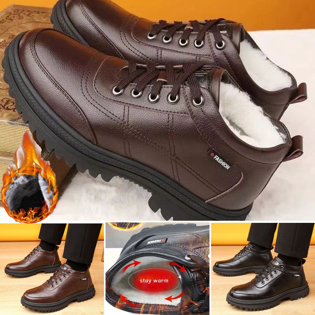 🔥💥Oferta ograniczona czasowo🔥[39-44] Zimowe, pogrubione, puszyste, ciepłe męskie skórzane buty na grubej podeszwie