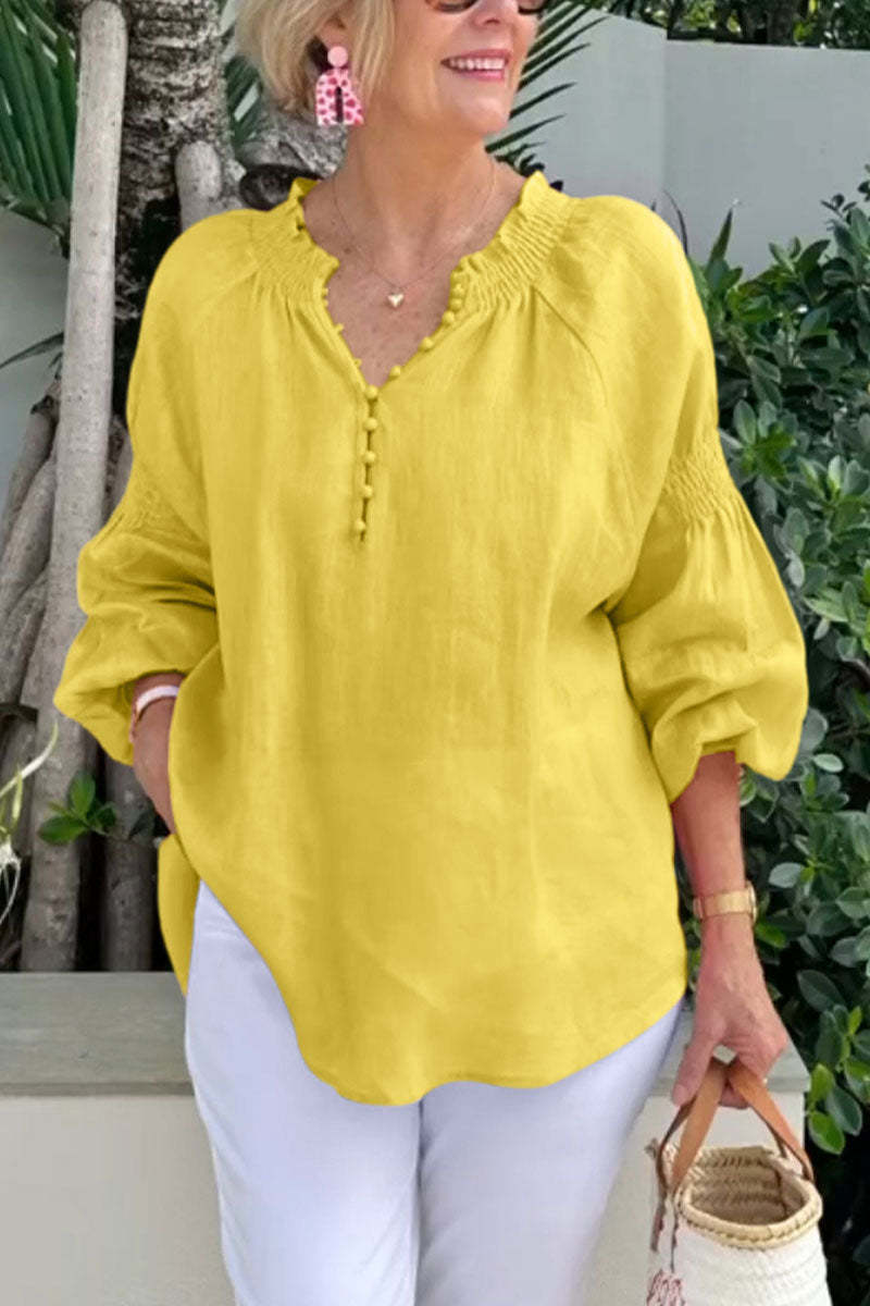 🌸【S-3XL】2025 Wiosna Lato Nowy Casual V-Neck Jednolity kolor Bawełniane topy damskie