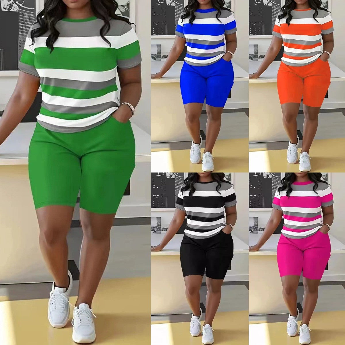 🌈😍【Promovare de produse noi】Costum casual în stil hip-hop (top + pantaloni scurți)