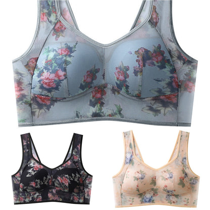 💥【Balení 3 ks】Plus Size podprsenka s potiskem a bez kostic, vysoce kvalitní push-up - lehká a prodyšná síťovina, pohodlná a stylová