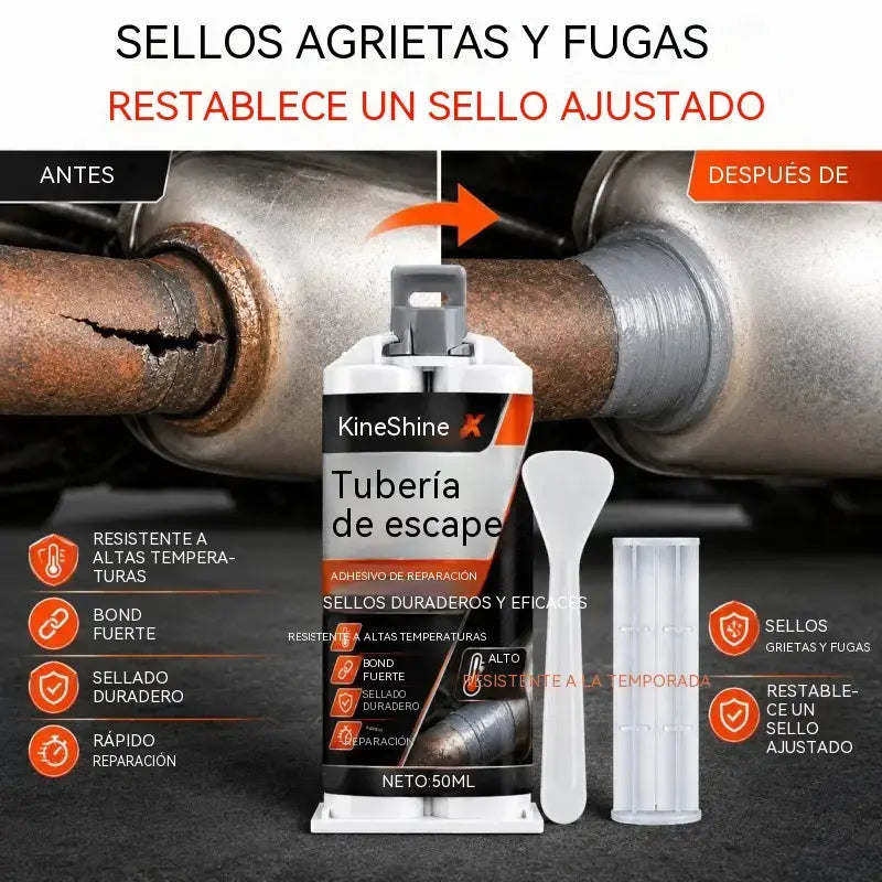 ⭐🔧 Masilla reparadora de escapes para altas temperaturas: formulada especialmente para acero; proporciona una unión fuerte y duradera que resiste el calor extremo y las vibraciones. 🚗✅