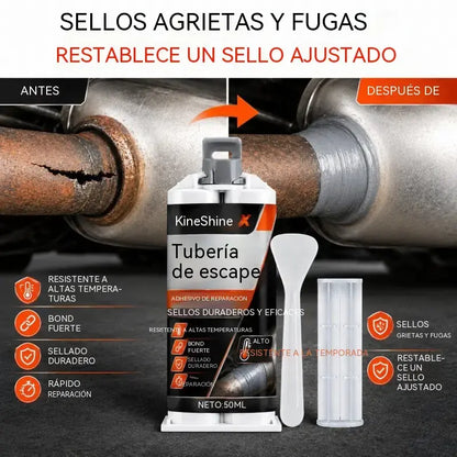 ⭐🔧 Masilla reparadora de escapes para altas temperaturas: formulada especialmente para acero; proporciona una unión fuerte y duradera que resiste el calor extremo y las vibraciones. 🚗✅