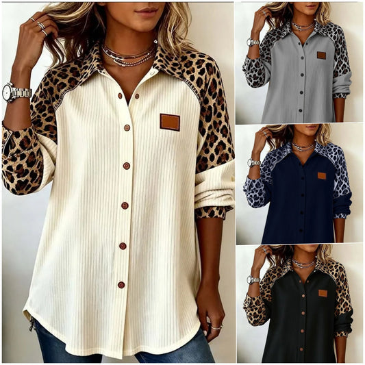 💖【S-3XL】Nova jesensko/zimska ležerna i elegantna košulja s leopard printom i ovratnikom - mekana i udobna, dizajn s gumbima