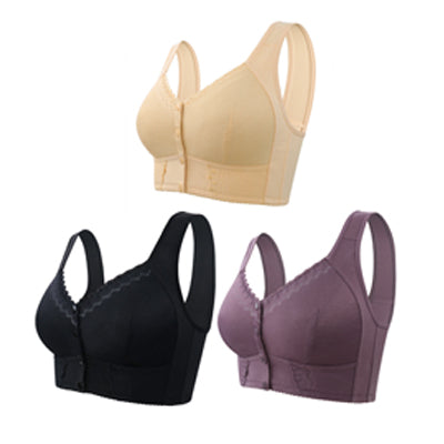 （3 buc）💕🎁【45kg-155kg】Sutien supradimensionat respirabil din bumbac moale, inchidere cu nasture frontale