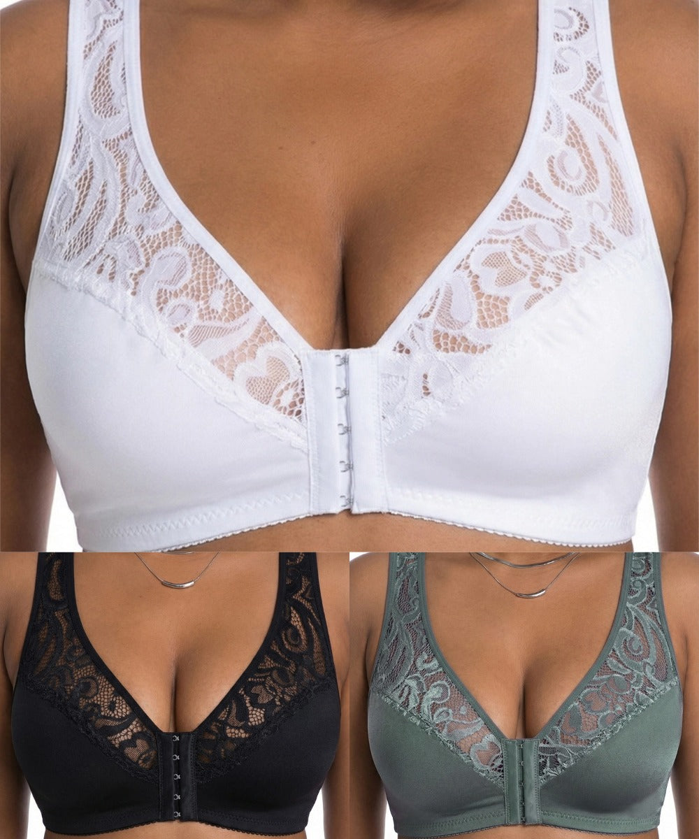 💖Vrijemenski najniža cijena【Set od 3 dijela】【L-4XL】😍🩲Plus size push-up grudnjak, prekrasna čipka, push-up i šuplji dizajn, kopčanje sprijeda