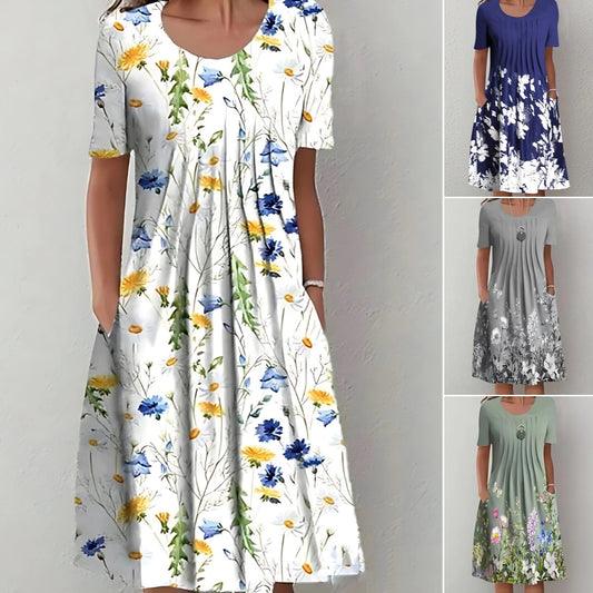 😍🦋【40-100KG】2025, primavara si vara, noua moda rochie imprimata pentru dama cu gat rotund
