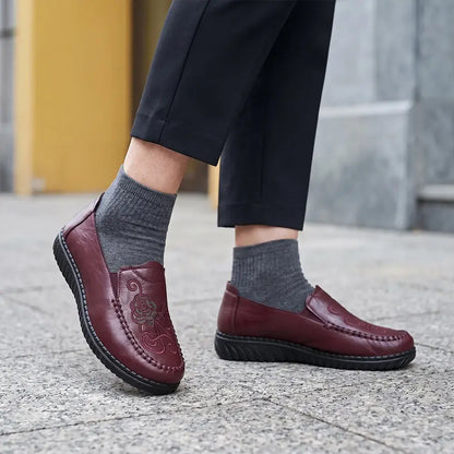 🌸Zapatos planos sin cordones con bordado y suela suave para mujer: calzado transpirable, antideslizante y cómodo para caminar, ideal para personas mayores.