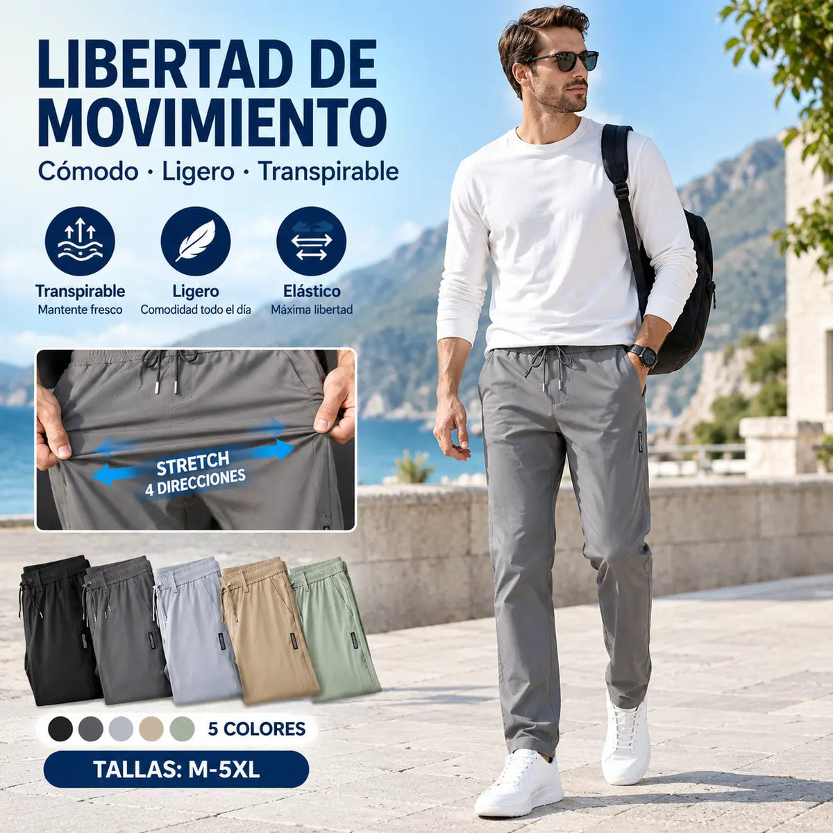 【M-5XL】2026 Nuevos pantalones elásticos casuales para hombre, cómodos y elegantes