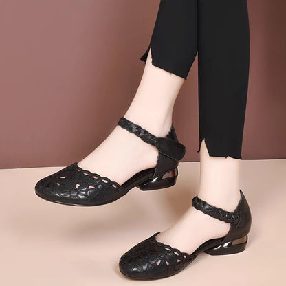 💞【35~41】2026 Nuevas sandalias con punta redonda y suela suave, punta cerrada y puntera hueca, zapatos versátiles con una sola tira y puntera hueca