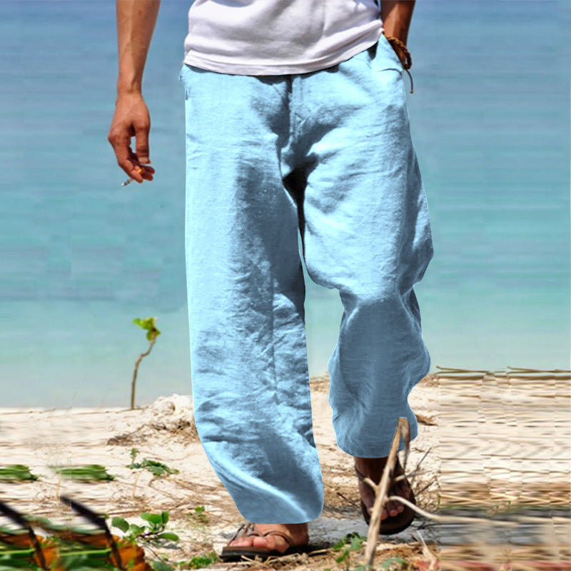 👖🕺【45% popusta 🔥】【S–5XL】😍 Ljetne muške ravne hlače širokih nogavica u velikim veličinama, jednobojne, s vezicom u struku, ležerne i prozračne, 8 boja