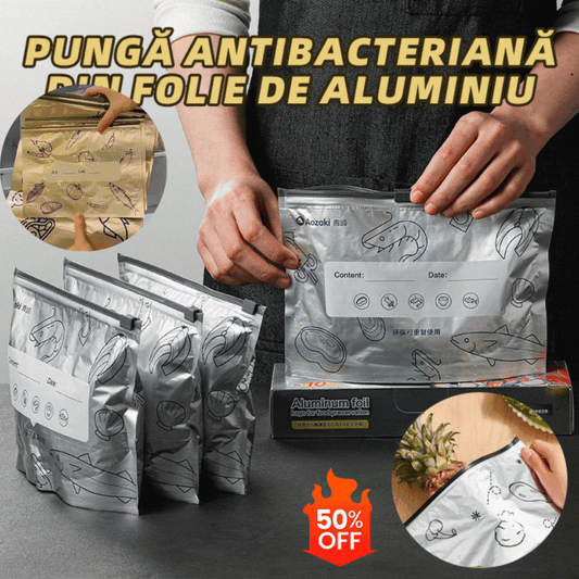 🔥🔥Un total de 60 de pungi antibacteriene din folie de aluminiu, super ușor de utilizat, pentru păstrarea prospețimii.