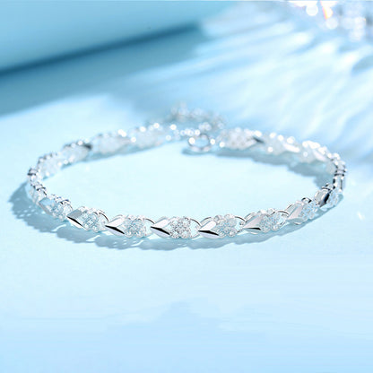 😀👉【Kup jeden, drugi gratis】💖🍀Damska bransoletka ze srebra próby 925 z motywem czterolistnej koniczyny, Love New Fashion