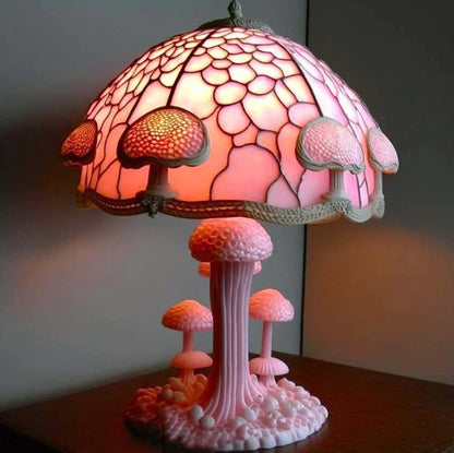 🍄Stolní lampa ve tvaru houby, vitráž s rostlinnou tematikou, retro noční lampa, vyrobená z barevné pryskyřice.