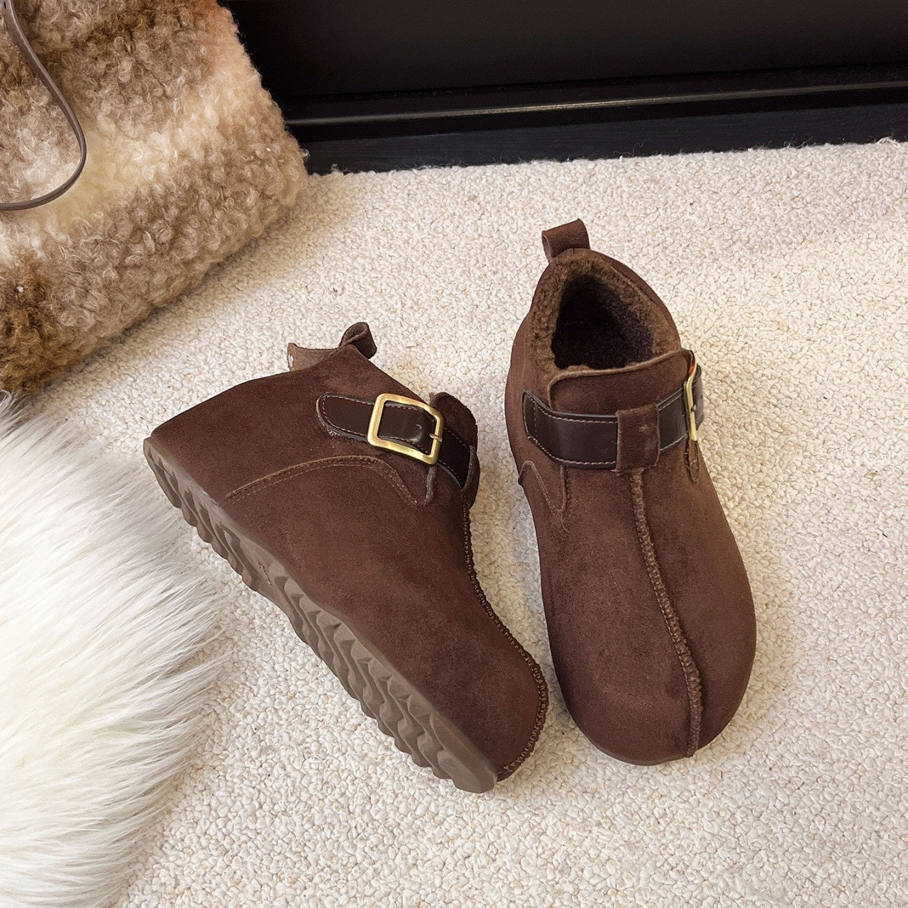 🍂👢🦶【35-40】2026 Nowe modne i uniwersalne codzienne buty śnieżne z podszewką z polaru, retro Birkenstocki z grubą podeszwą