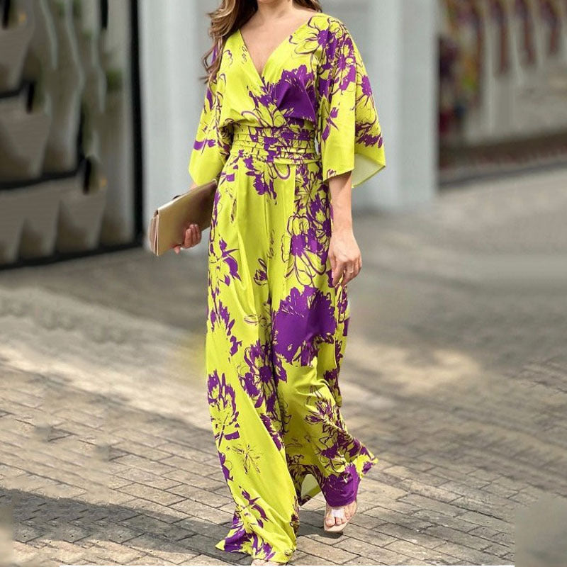 🔥【S-3XL】🥰2025 Nowa moda druk wysoka talia szeroka jumpsuit