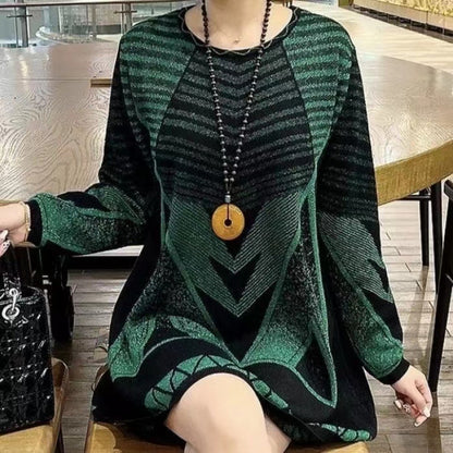 😍【L-6XL】Nowy sweter damski na jesień/zimę z okrągłym dekoltem i luźnym dzianinowym wzorem geometrycznym