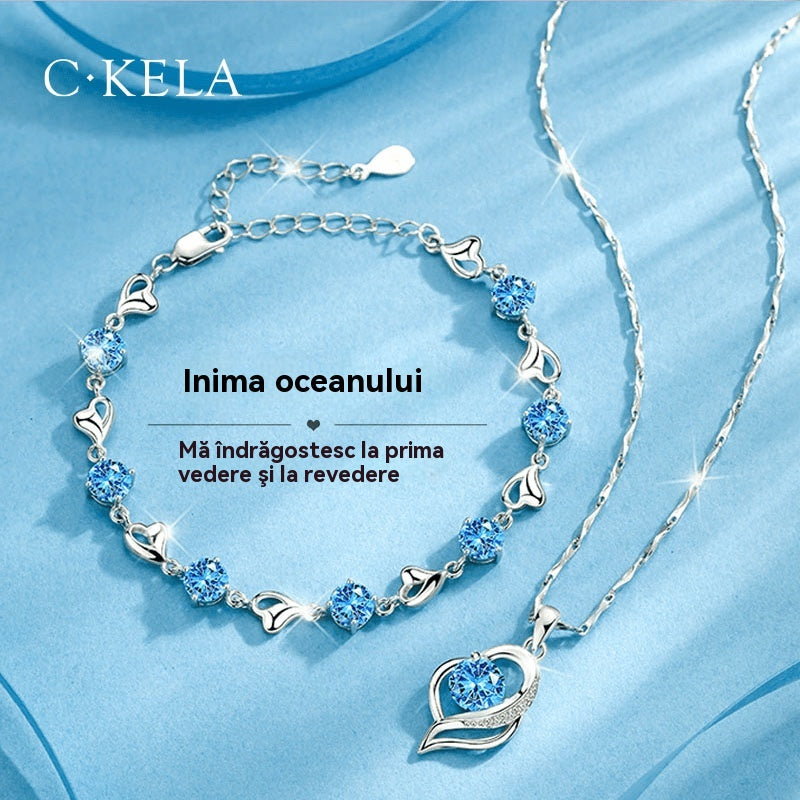 ✨✨【Купете 1, вземете 1 безплатно】💎Комплект гривна + колие "Сърцето на океана" от сребро 925