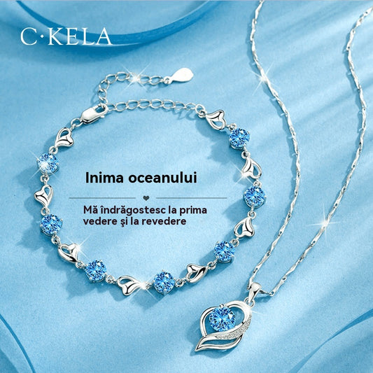 ✨✨【Kupite jedan, dobijte jedan gratis】💎💎Komplet narukvice i ogrlice od 925 srebra s motivom oceanskog srca