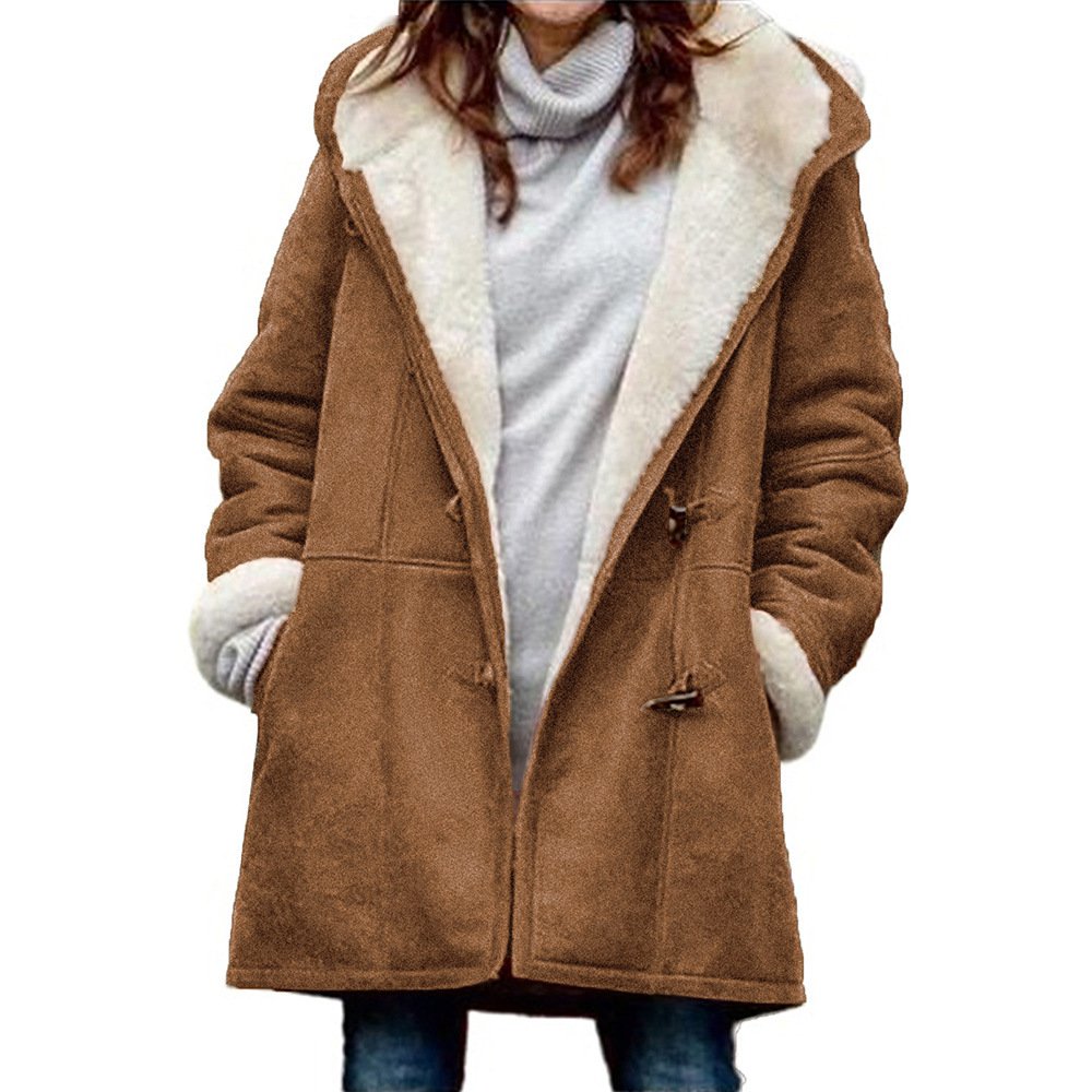 🥼🔥💖[S-5XL] 2026 moda i ciepło w jednym, Damska kurtka z kapturem, zamszowo-wełniana  _4121707