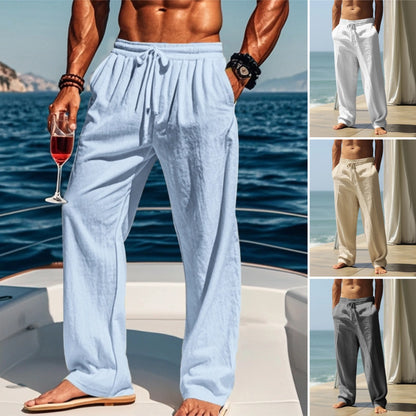 🌴【55-105KG】Muške ležerne sportske hlače ravnog kroja od pamuka i lana, plus size, široki kroj, prozračni lan