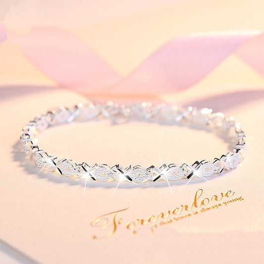 😀👉【Kup jeden, drugi gratis】💖🍀Damska bransoletka ze srebra próby 925 z motywem czterolistnej koniczyny, Love New Fashion