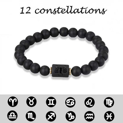 🔥【Kupite 1, dobijte 1 gratis】💖Ručno izrađena narukvica za par s dvanaest horoskopskih znakova od matiranog crnog ahata