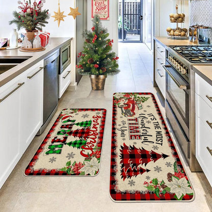 🎄【Kúp 1, získaj 1 zadarmo】🎄【40*60+40*120cm】 Nová vianočná izba kuchyňa izba kuchynské dvere odolné voči škvrnám dekoratívne rohože