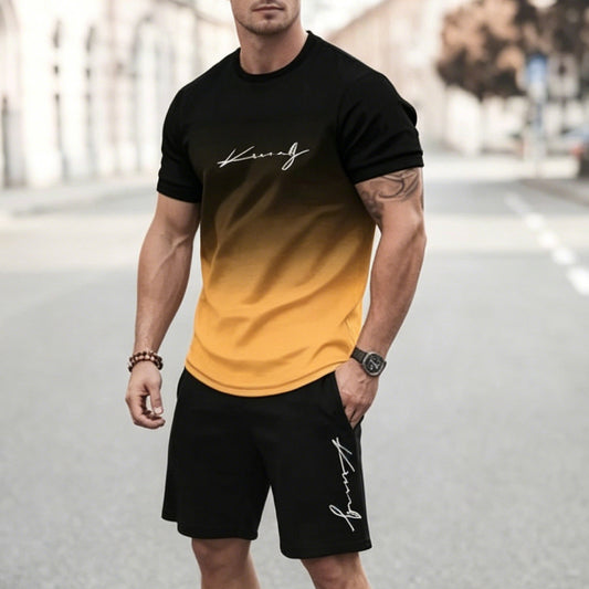 ✨【Pago contra entrega】Este nuevo chándal para hombre consta de una camiseta de manga corta y pantalones cortos. Es sencillo, elegante, cómodo y transpirable.