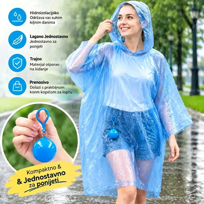 💧5 komada za 26 eura🌀Kišna kabanica s kompresijskim pakiranjem u obliku kugle, jednokratna kabanica