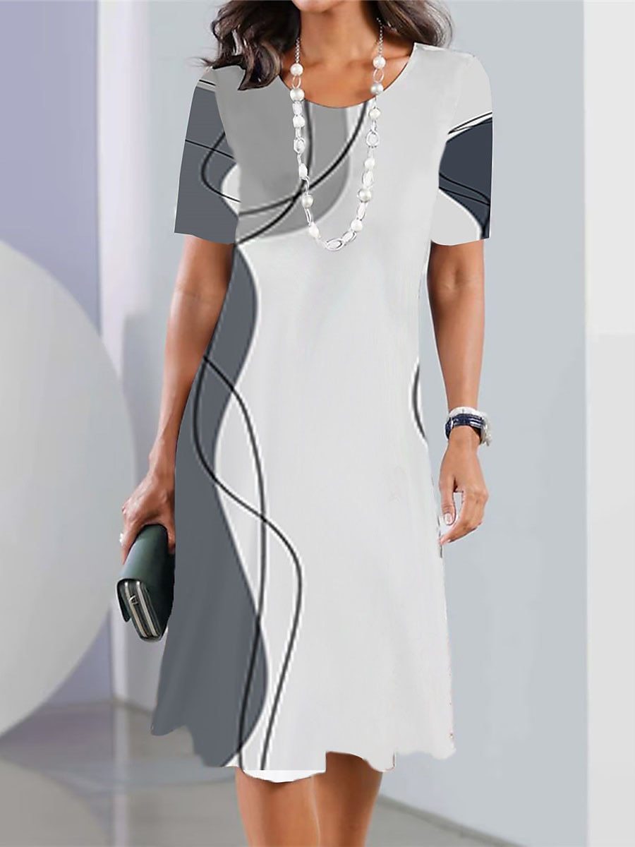 👗【XS-5XL】Vestido sencillo y elegante de mujer con cuello redondo y estampado digital