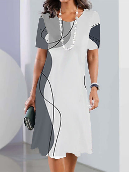 👗【XS-5XL】Vestido sencillo y elegante de mujer con cuello redondo y estampado digital