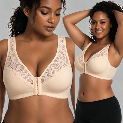 💖Vrijemenski najniža cijena【Set od 3 dijela】【L-4XL】😍🩲Plus size push-up grudnjak, prekrasna čipka, push-up i šuplji dizajn, kopčanje sprijeda