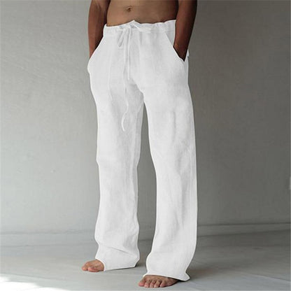 💥【S-5XL】Nowe męskie solidne kolory bawełna len drawstring luźne spodnie casual