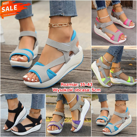 🔥🔥【Wysokość obcasa 5 cm】🎁【35-43】👡Nowe letnie damskie sandały na rzepy z miękką podeszwą
