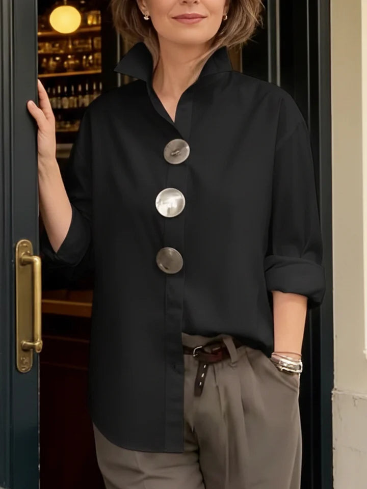 ⏰Nowa kolekcja 2026🤩Modna i elegancka❤️👉a bluzka z bawełny i lnu ze stójką i metalowymi guzikami