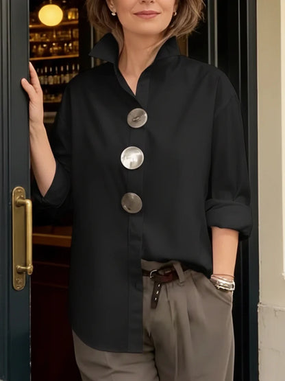 ⏰Nowa kolekcja 2026🤩Modna i elegancka❤️👉a bluzka z bawełny i lnu ze stójką i metalowymi guzikami