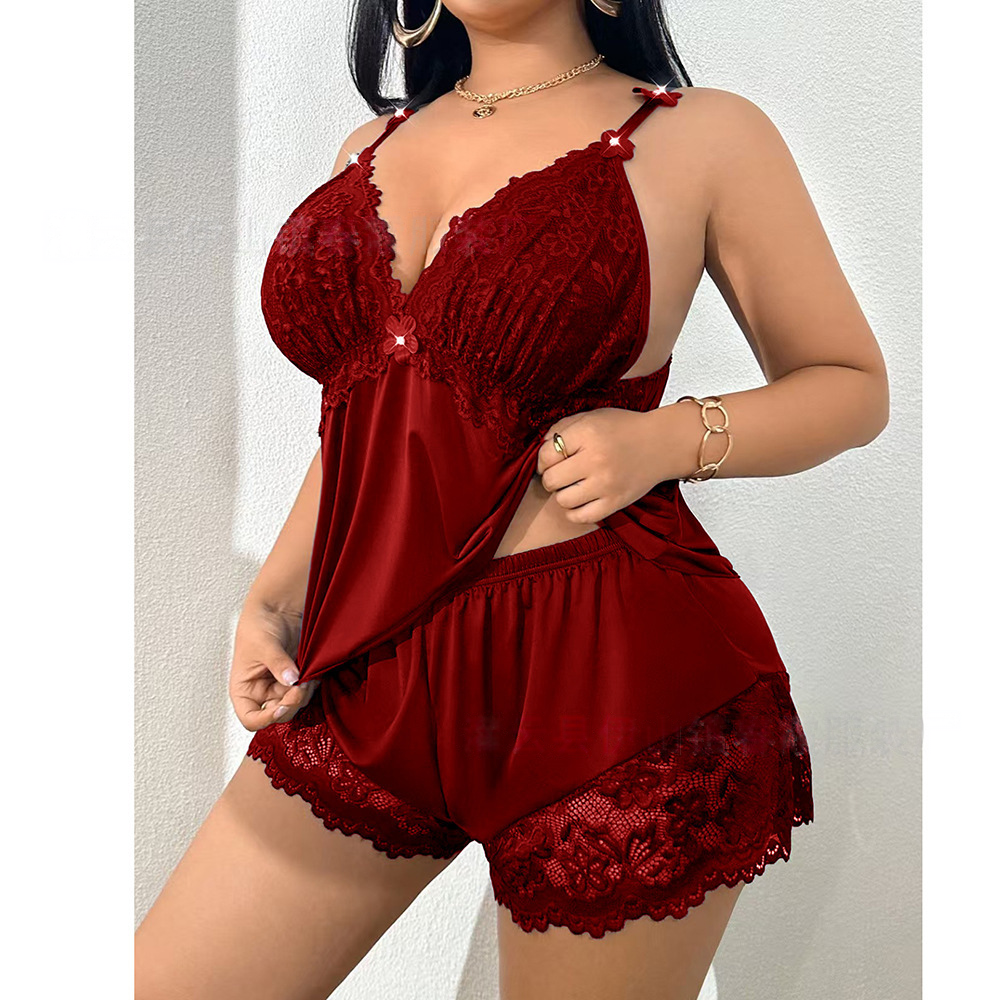 👗【S-3XL】🌸 Pidžama set s majicom bez rukava i čipkastim hlačicama, podesivim naramenicama i V-izrezom 🛏️✨
