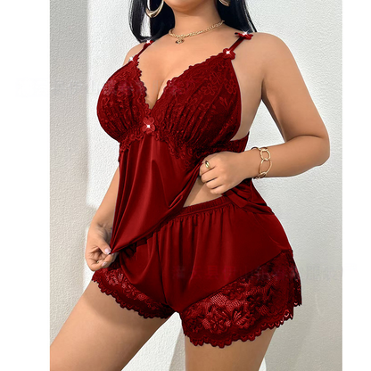 👗【S-3XL】🌸 Pidžama set s majicom bez rukava i čipkastim hlačicama, podesivim naramenicama i V-izrezom 🛏️✨