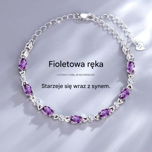 ✨✨【【Kup 1, a 1 otrzymasz gratis】💜Nowa romantyczna damska bransoletka z fioletowym kryształem ze srebra próby 925