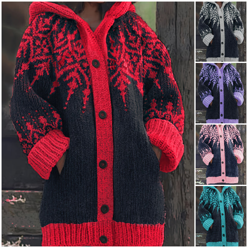 ⛄【S~5XL】❄Elegantna retro jakna s kapuljačom u boji s pahuljicama