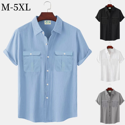 👔【M-5XL】2026 nova muška udobna jednobojna pamučna i lanena košulja kratkih rukava na preklop