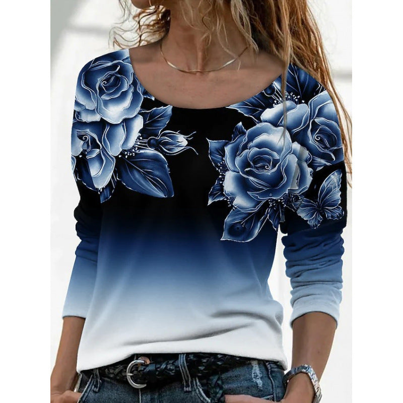 🌺【S-5XL】Top de manga larga y cuello redondo con estampado floral