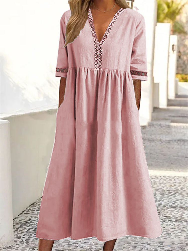 👩‍🌾👗【Ljetni popust na nove proizvode -50%🔥】【S-3XL】😍Proljetna i ljetna haljina s kratkim rukavima, čipkastim V-izrezom