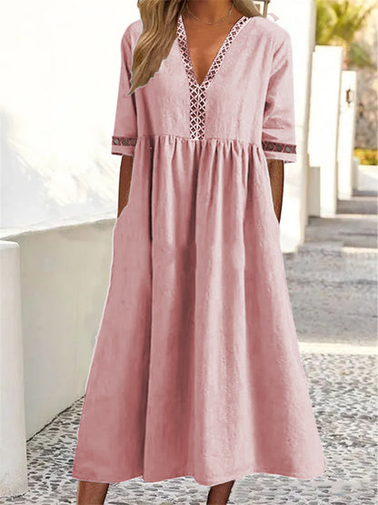 👩‍🌾👗【Ljetni popust na nove proizvode -50%🔥】【S-3XL】😍Proljetna i ljetna haljina s kratkim rukavima, čipkastim V-izrezom