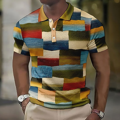 【S-5XL】Camisa polo casual para hombre con estampado geométrico 2026