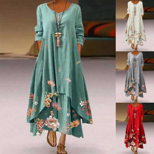 🌸【S-5XL】2025 Wiosna Nowa Moda Damska Elegancka Sukienka Z Długim Rękawem Nadrukiem
