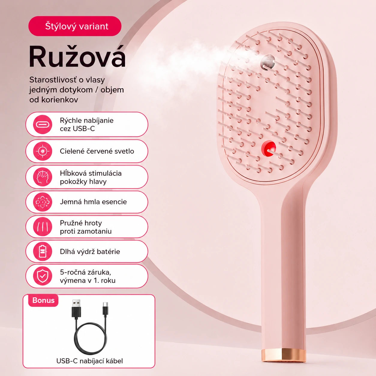 💖💨 Hrebeň s funkciou rozprašovania jedným tlačidlom, ktorý účinne pomáha predchádzať zamotávaniu vlasov.
