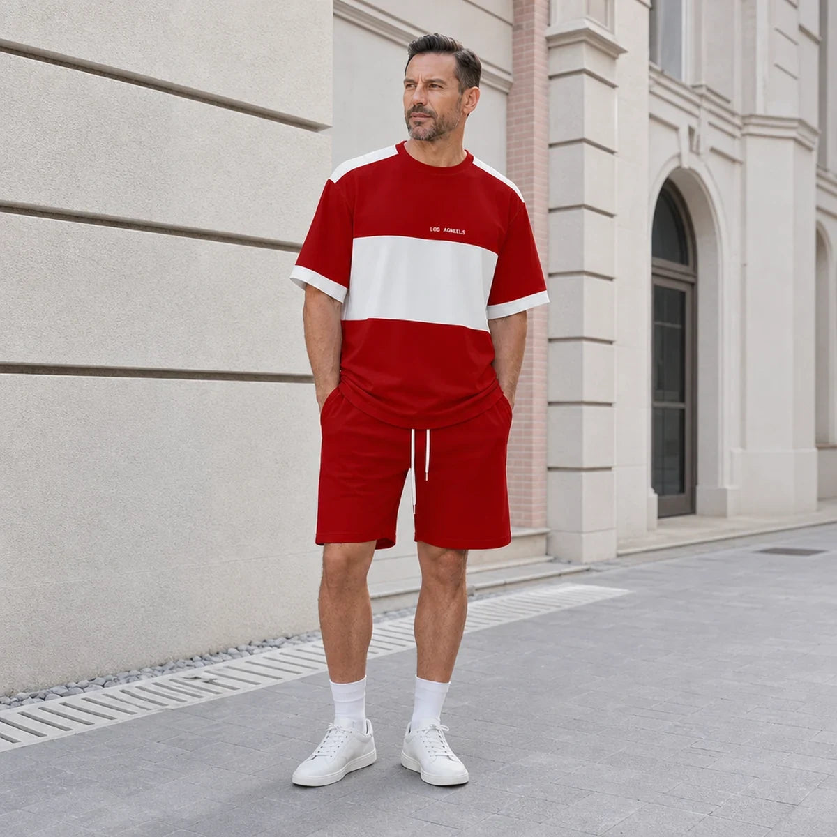 【S-6XL】Męski, swobodny, prosty, modny dwuczęściowy komplet sportowy składający się z koszulki i szortów, uniwersalny do noszenia na co dzień.